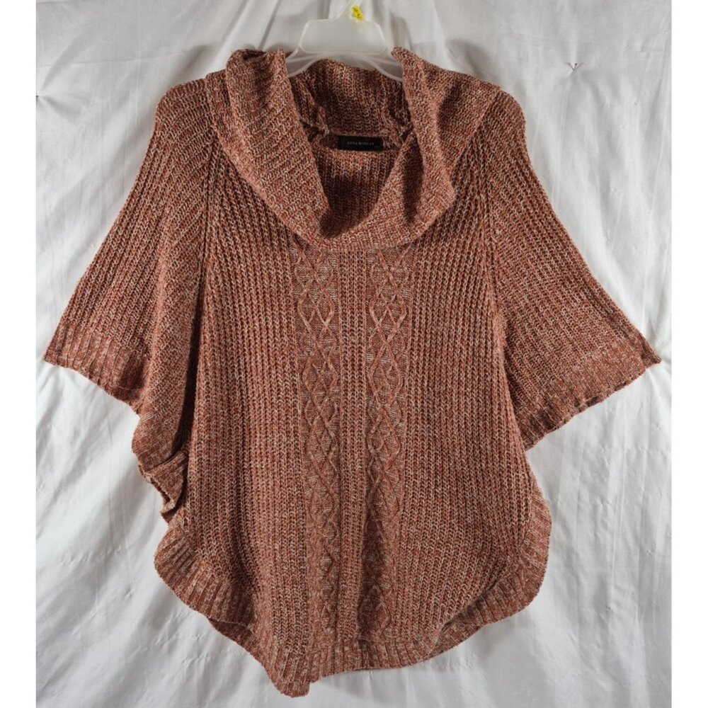 Anna Morgan Women's Red Poncho Style Cable Knit Turtleneck Sweater Size XL